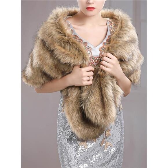 Women's Fur Shawls and Wraps Wedding Fur Scarf Faux Bridal Fur Stole - Picture 4 of 7